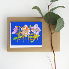 Happy Birthday Card, Floral  - Blue, Orange, Purple