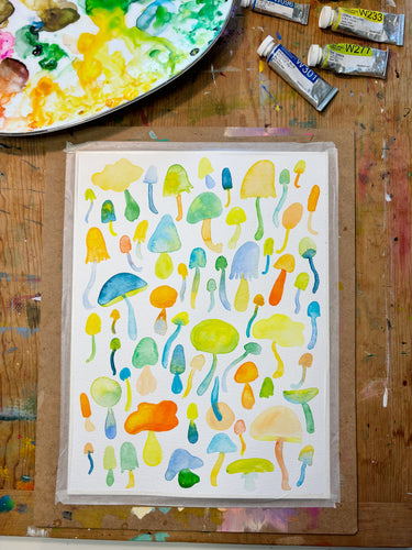 October 13th Watercolor Class at American Solera - Tulsa - Mushrooms & Black Eyed Susans