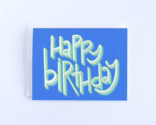 Happy Birthday Card, Blue with Green and Blue lettering