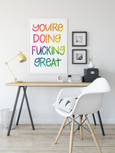 You're Doing Fucking Great - Watercolor Art Print -  Floral watercolor, Rainbow lettering - BrightKind Creative