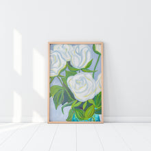 White Rose Floral with blue background art - Kappa Delta