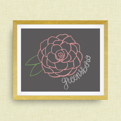 Greensboro Art Print - Greensboro, NC hand drawn, hand lettered, Option of Real Gold Foil