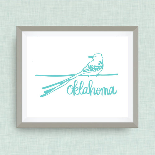 Oklahoma Art Print, Scissor-tailed flycatcher, option of Gold Foil Print