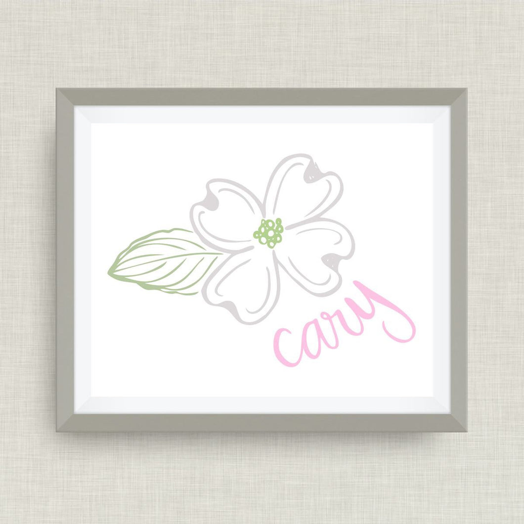 cary north carolina - dogwood flower art print