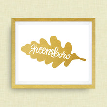 Greensboro Art Print - Greensboro, NC, oak leaf, hand drawn, hand lettered, Option of Real Gold Foil