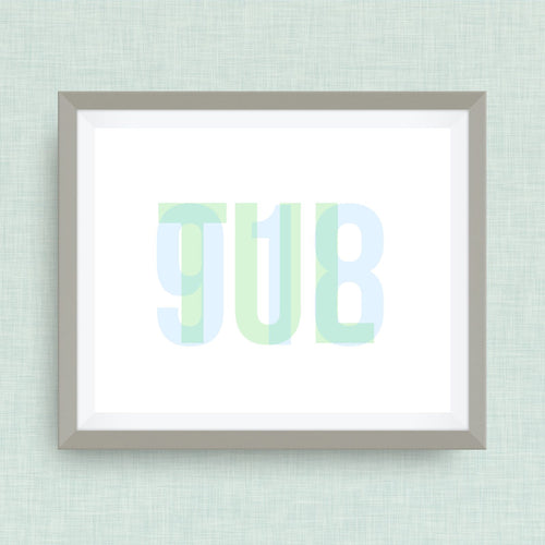 TUL - 918, Oklahoma Art Print, option of Gold Foil Print