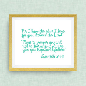 jeremiah 29:11 Bible Verse -  option of gold foil