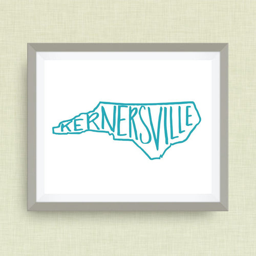 Kernersville NC Print - hand drawn, hand lettered, Option of Real Gold Foil