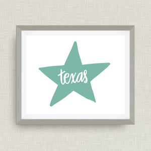 Texas Star Art Print TX, hand drawn, hand lettered, Option of Real Gold Foil