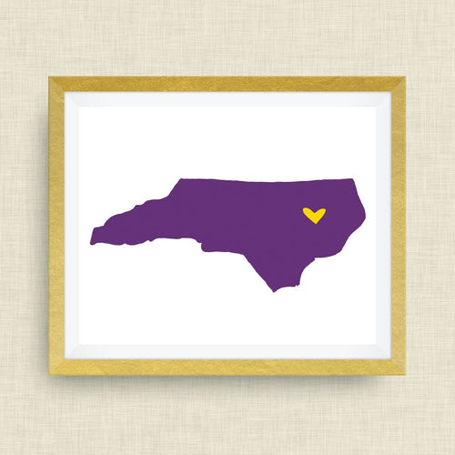 ECU - Greenville, North Carolina Print - hand drawn, with heart, option of gold foil