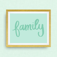 family hand drawn, hand lettered, Option of Real Gold Foil, rainbow, watercolor