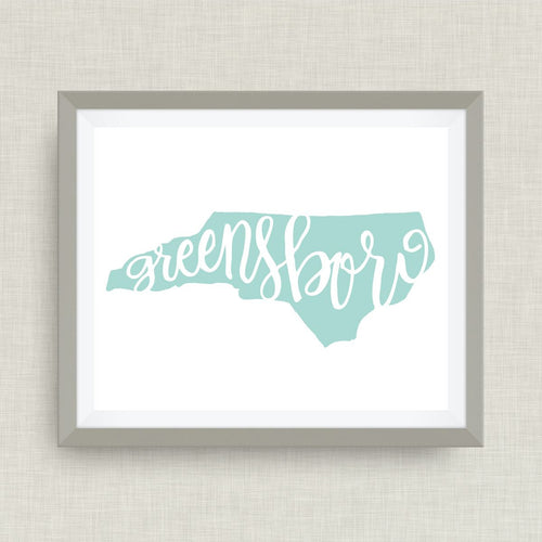 Greensboro NC Print - script hand lettering, Option of Real Gold Foil