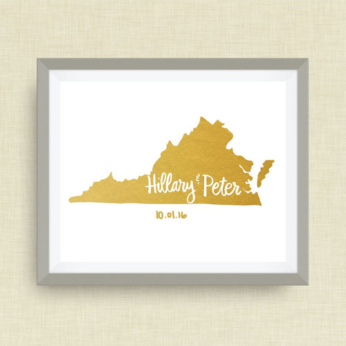 State Wedding Gift with Names - Custom Family Art Print