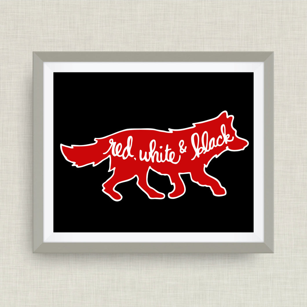 Wolf print, North Carolina Art Print, Red, White, Black