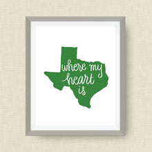 where my heart is texas art print in script - hand drawn, hand lettered, Option of Real Gold Foil
