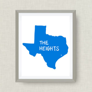Houston Heights Art Print  - hand drawn, hand lettered, Option of Real Gold Foil
