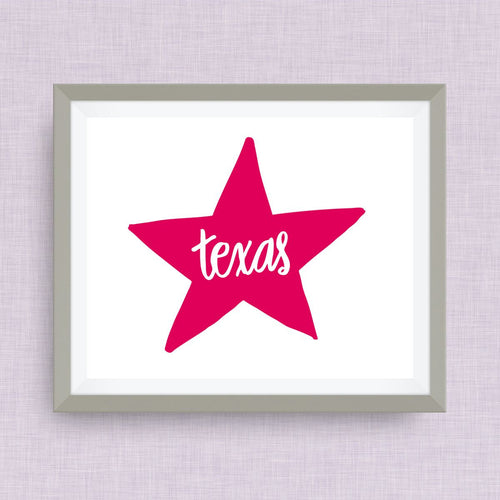 Texas Star Art Print TX, hand drawn, hand lettered, Option of Real Gold Foil