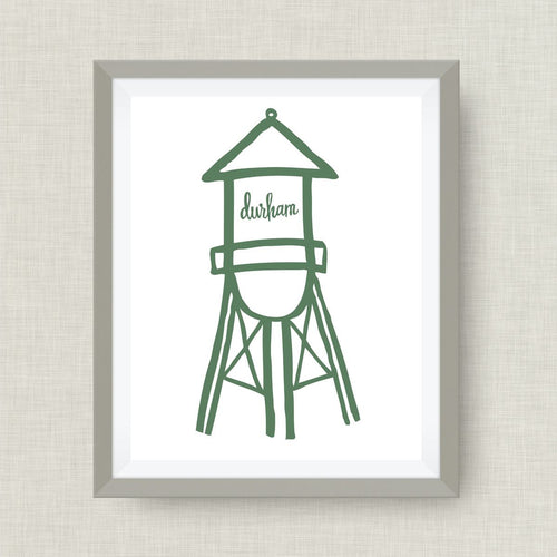 Durham Art Print - Durham, NC hand drawn, hand lettered, Option of Real Gold Foil