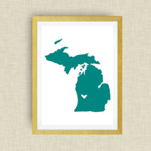 Michigan Print - hand drawn, with heart, option of gold foil
