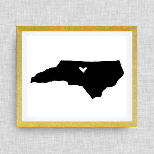 Greensboro, North Carolina Print - hand drawn, with heart, option of gold foil