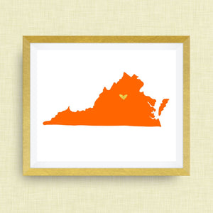 Virginia Print - hand drawn, with heart, option of gold foil