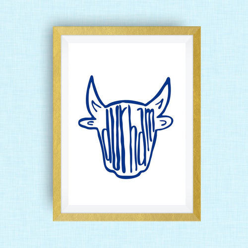 Durham Art Print - Bull Durham, NC, hand drawn, hand lettered, Option of Real Gold Foil