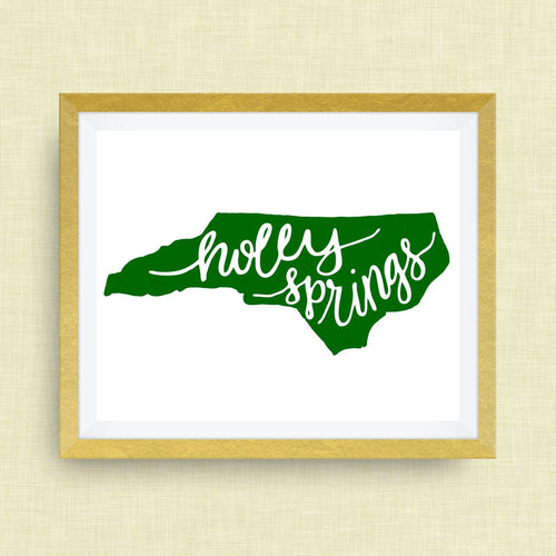 holly springs nc. script hand lettering. option of Gold Foil