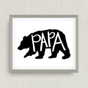 PAPA BEAR Art Print - hand drawn, hand lettered, Option of Real Gold Foil