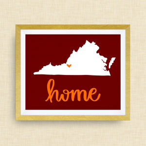 virginia home print - hand drawn, hand lettered, Option of Real Gold Foil