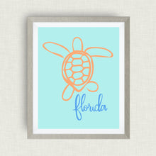 Florida Art Print, Loggerhead Turtle, State Symbol,option of gold foil