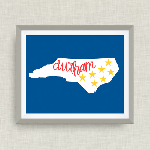 Durham Art Print - Seven Stars, Bull Durham, NC, hand drawn, hand lettered, Option of Real Gold Foil