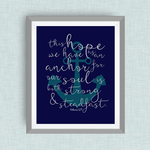 Hope and Anchor Bible Verse -  navy and teal