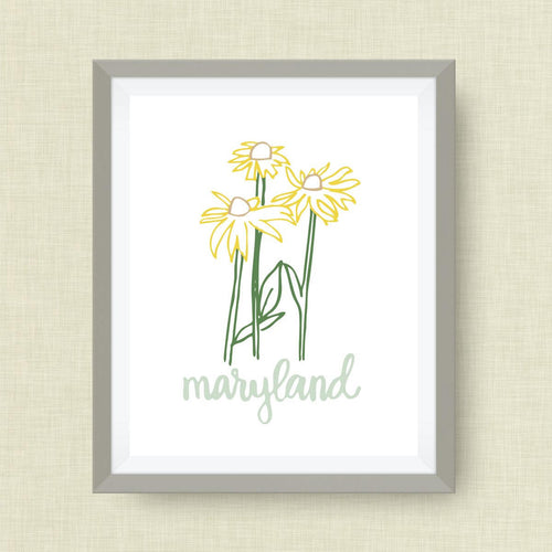 Maryland art print, Black Eyed Susan, State Symbol,option of gold foil