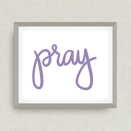 pray hand drawn, hand lettered, Option of Real Gold Foil, rainbow, watercolor