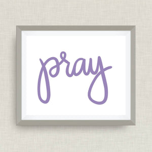 pray hand drawn, hand lettered, Option of Real Gold Foil, rainbow, watercolor