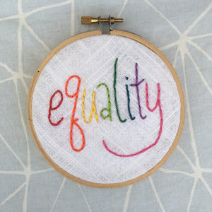 equality - 4 inch hoop, ready to ship, rainbow embroidery