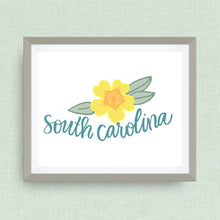 South Carolina Art Print, Yellow Jessamine, State Symbol, Gelsemium Sempervirens