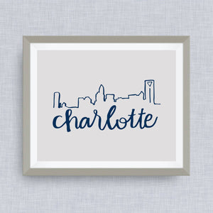 charlotte skyline art print - queen city