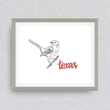 Texas Mockingbird Art Print - hand drawn, hand lettered, Option of Real Gold Foil