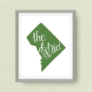 District of Columbia art print, The District, DC, Hand Lettered, option of Gold Foil, Wedding Art