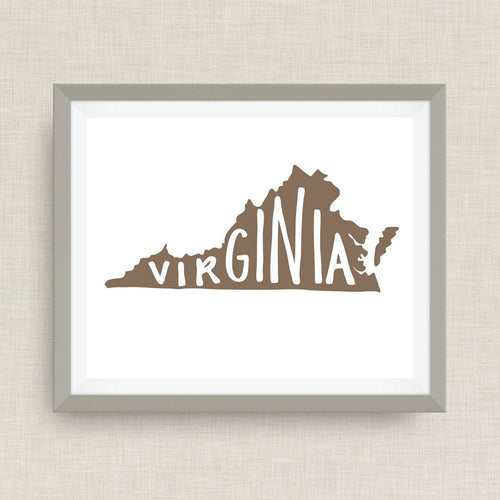 Virginia art print - hand drawn, with heart, option of gold foil