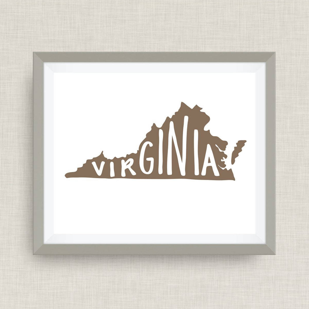 Virginia art print - hand drawn, with heart, option of gold foil