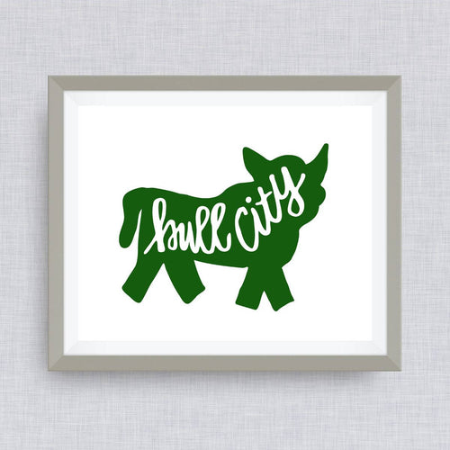 Durham Bull Art Print -Bull City, Bull Durham, NC, hand drawn, hand lettered, Option of Real Gold Foil