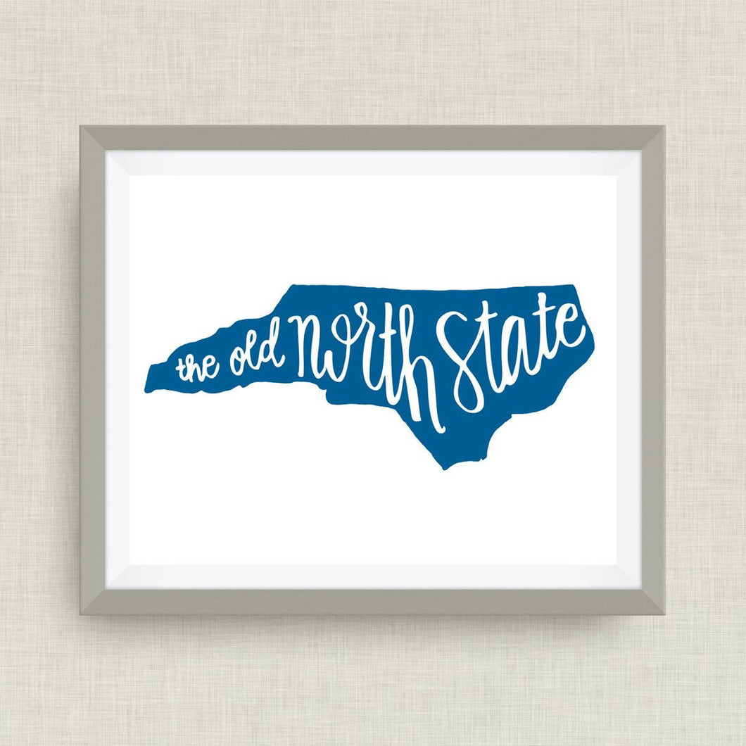 The Old North State, North Carolina art print - hand drawn, hand lettered, Option of Real Gold Foil