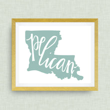 Pelican, Louisiana art print - hand drawn, hand lettered, Option of Real Gold Foil