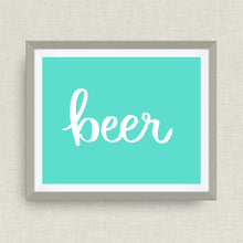 beer - hand drawn, hand lettered, Option of Real Gold Foil, rainbow, watercolor