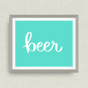 beer - hand drawn, hand lettered, Option of Real Gold Foil, rainbow, watercolor