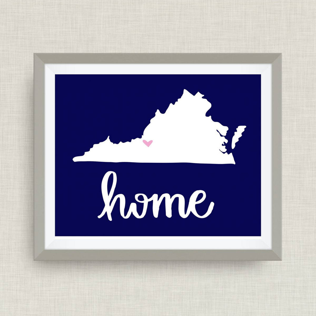virginia home print - hand drawn, hand lettered, Option of Real Gold Foil