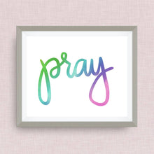 pray hand drawn, hand lettered, Option of Real Gold Foil, rainbow, watercolor