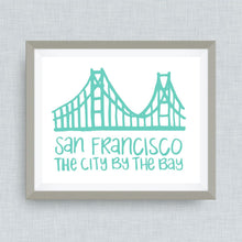 San Francisco Art Print - Golden Gate Bridge - City By the Bay - hand drawn, hand lettered, Option of Real Gold Foil